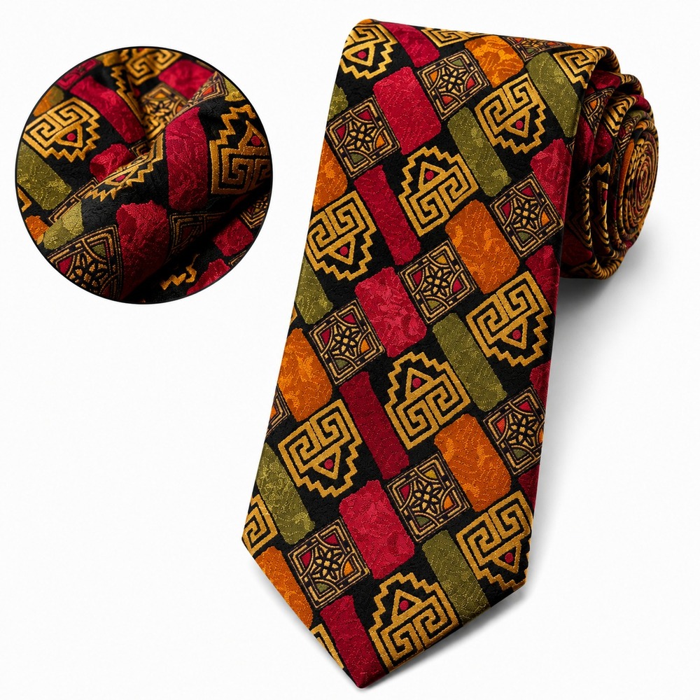 Carlo Ricci Vintage Men's Necktie Colorful Tribal Motifs 100% Silk W4